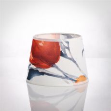 Stínítko s motivem oranžových tulipánů E14 textilní pro stolní lampičku